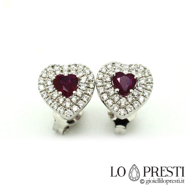 heart earrings with rubies and diamonds in 18kt white gold
