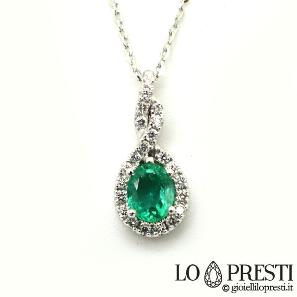 ciondolo collana smeraldo oro diamanti necklace with 18 kt gold emerald pendant diamonds