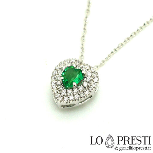 ciondolo pendente smeraldo cuore diamanti