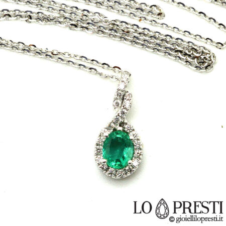 ciondolo smeraldo pendente smeraldi diamanti oro bianco 18kt natural emerald pendant emeralds 18kt white gold diamonds