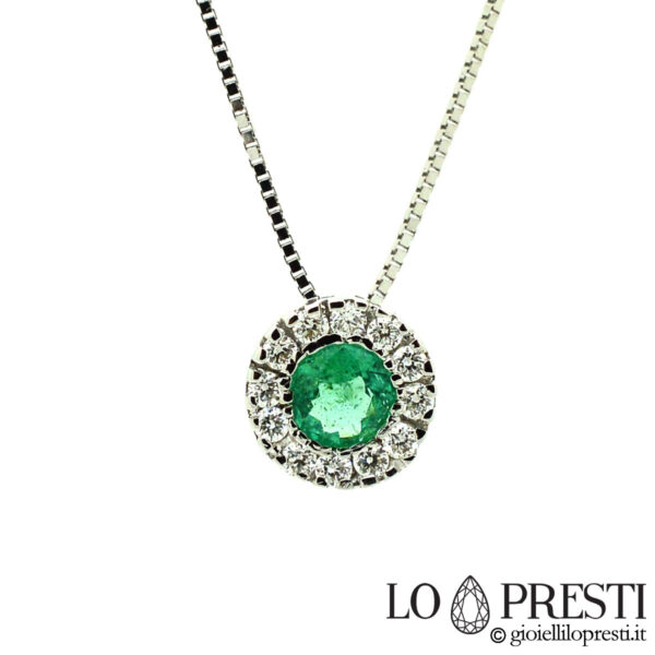 collana ciondolo punto luce smeraldo diamanti brillanti oro bianco 18kt emerald light point pendant necklace 18kt white gold brilliant diamonds