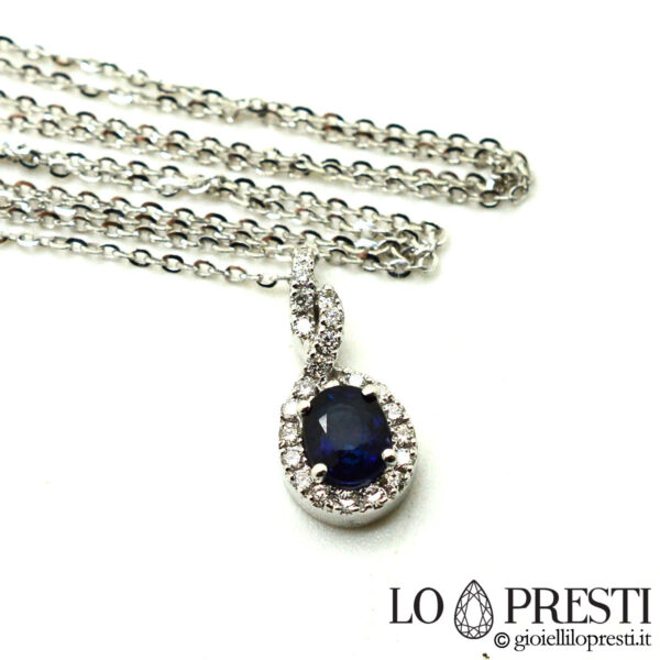 18kt white gold pendant necklace na may sapphire at brilliant diamonds