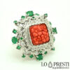 ring with red coral ring with diamonds ring with emeralds red coral ring with emerald diamonds