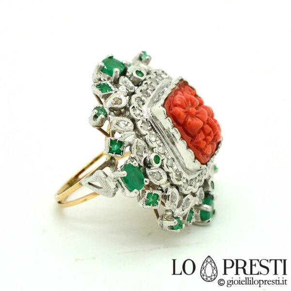 кольцо с красным кораллом Торре дель Греко кольцо с кораллом и бриллиантами кольцо с натуральным красным кораллом Торре дель Греко Италия