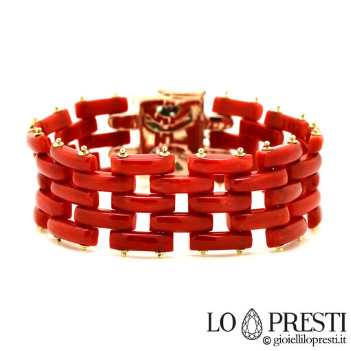 bracciale con corallo rosso maglia cartier con diamanti smeraldi rubini zaffiri