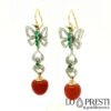 coral pendant earrings in gold silver diamonds-handcrafted jewelry