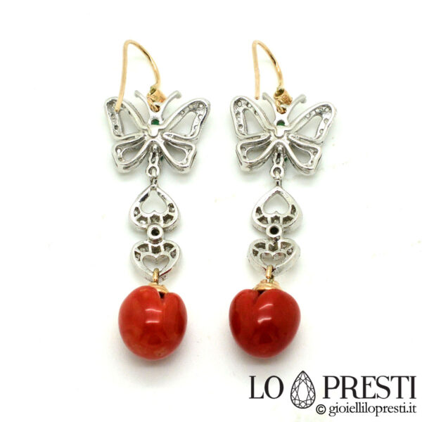 natural red coral drop earrings
