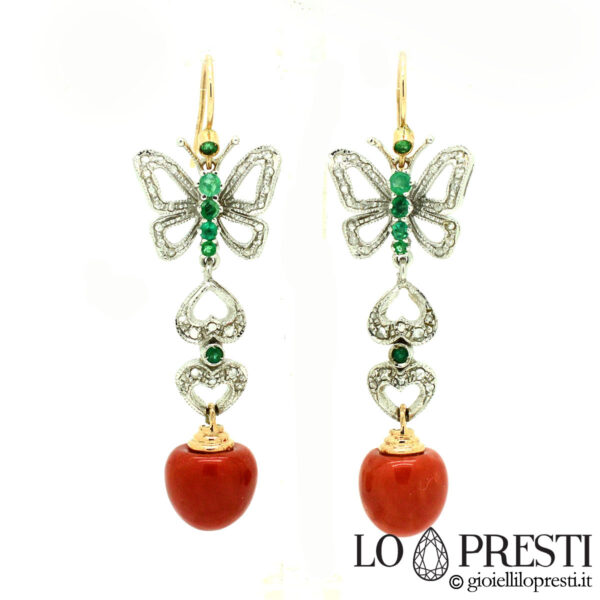 Vintage coral, emerald and diamond earrings