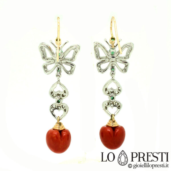 coral heart butterfly dangle earrings