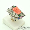 coral and diamond ring-gold silver ring with natural coral