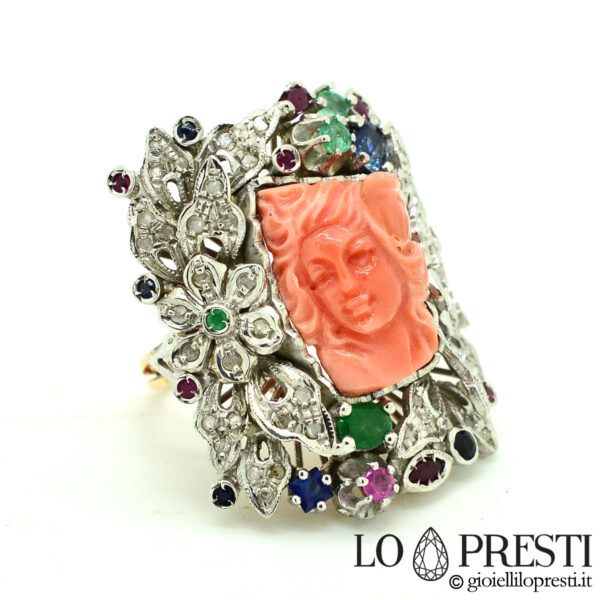 Подарок на женский день, кольцо с розовым кораллом, кольцо с кораллом и бриллиантом