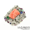 кольцо для лица с кораллом, женское кольцо с кораллом и бриллиантом