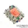 Ring aus rosa Koralle, Gesicht für Damen, Diamant-Blumenring