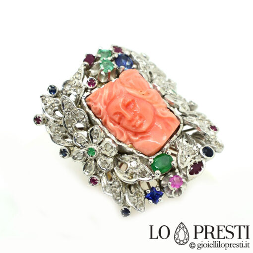 anello corallo rosa viso donna-anello fiore diamante