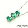 trilogy model pendant with emeralds, diamonds, white gold