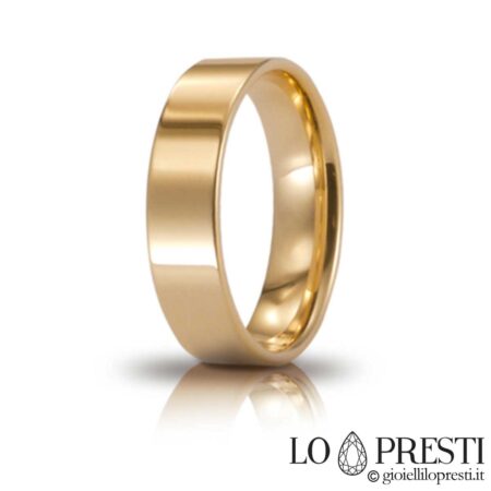 خاتم زواج Unoaerre من الذهب الأصفر المسطح المصقول بقياس 5 ملم و5 دوائر من الضوء
