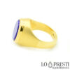 ring with lapis lazuli shield ring-band ring-chevalier ring-polished sandblasted gold band ring