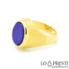polished sandblasted gold band ring - shield ring with lapis lazuli - chevalier ring for men and women