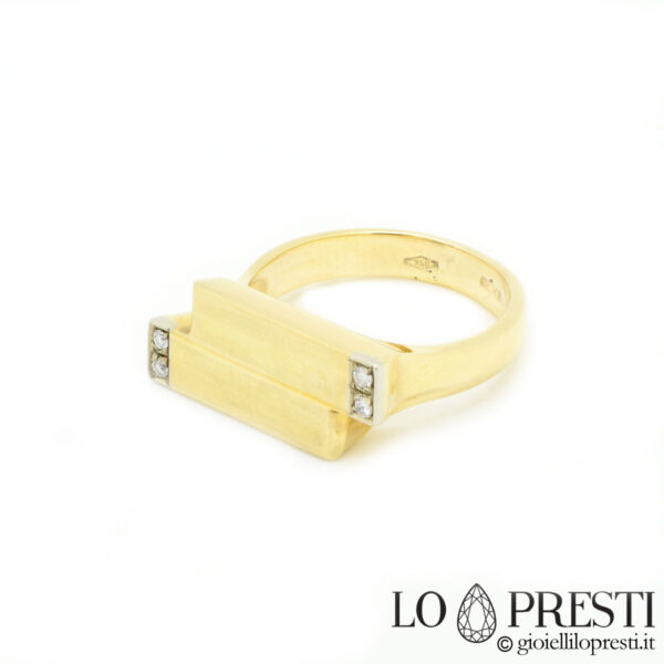 polished sandblasted gold men's ring with diamonds men's gold ring with diamonds