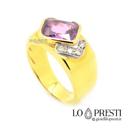 anel anéis homem mulher banda chevalier rosado anel de ouro amarelo 18kt com diamantes ametista