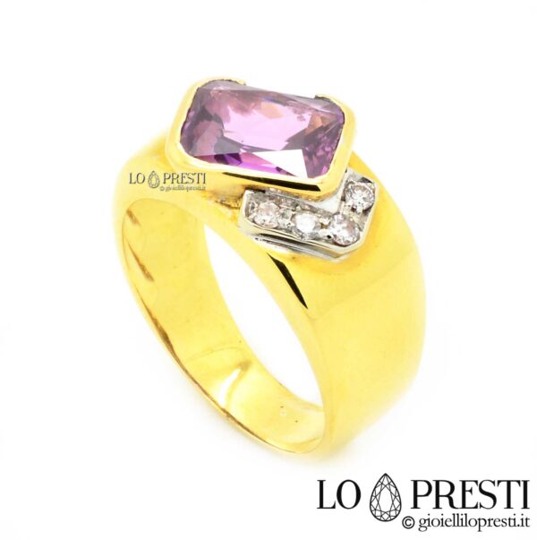 кольца для мужчин и женщин кольцо шевалье розового цвета из желтого золота 18 карат с аметистами и бриллиантами