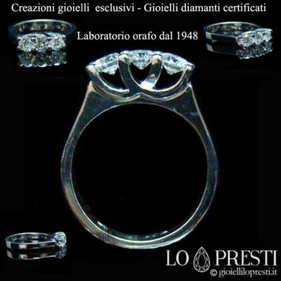 anel trilogia com diamantes em ouro branco 18k anéis trilogia ouro branco com diamantes certificados
