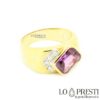 18kt yellow gold wide band chevalier ring for men and women with amethyst