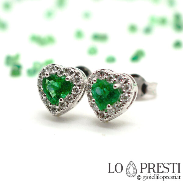 earrings with emerald heart cut emeralds-heart earrings with emerald brilliant diamonds