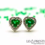 heart earrings with emerald and brilliant diamonds in 18kt white gold