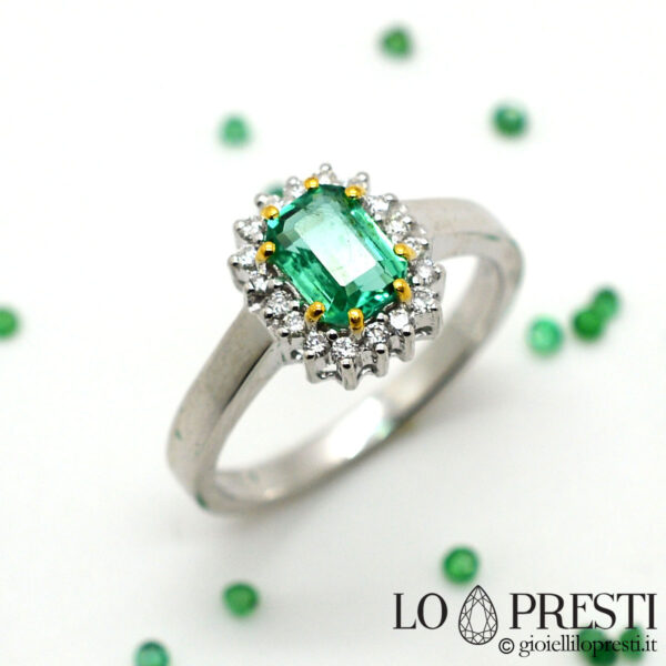 Ringringe mit Smaragd und Diamanten, handgefertigter Ring mit echtem Natursmaragd
