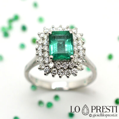 リング リング エメラルド エメラルドとブリリアント ダイヤモンドのリング イタリア製のリング 天然エメラルドとダイヤモンドのリング