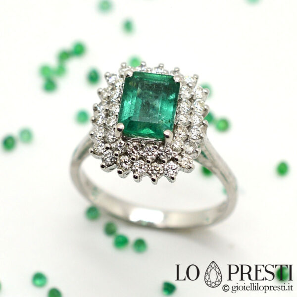 Ring mit Smaragd und Diamanten Gold Bague Artisanale mit Smaragd und Diamanten, handgefertigter Ring mit Smaragd und Diamanten