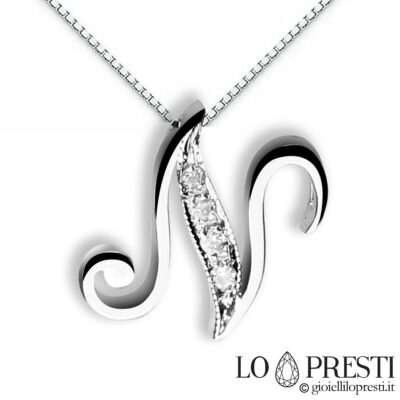 necklace pendant pendant initial letter name n white gold brilliant diamonds handcrafted chocolate