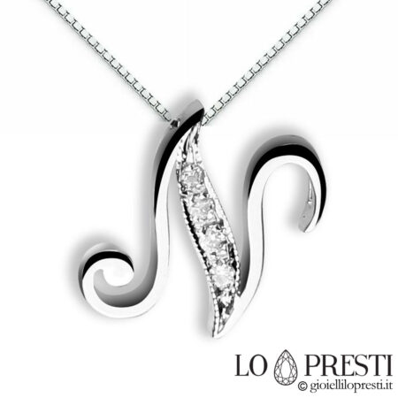 lettre initiale nom n or blanc diamants brillants pendentif artisanal pendentif collier