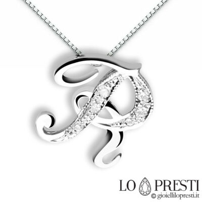 necklace pendant pendant initial letter name r white gold with brilliant diamonds pendant with initial gold handcrafted