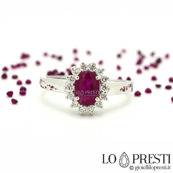 anel anéis femininos clássicos com rubi oval coleção eternidade rubis com diamantes