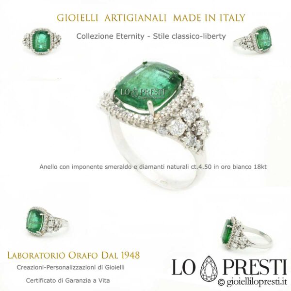 anéis com esmeralda natural quadrada e diamantes coleção de anéis de eternidade em ouro branco 18kt