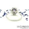 anello anelli con zaffiro blu naturale e diamanti brillanti incastonatura a fili oro bianco