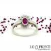 classic ring with natural ruby ​​and diamonds in 18kt white gold