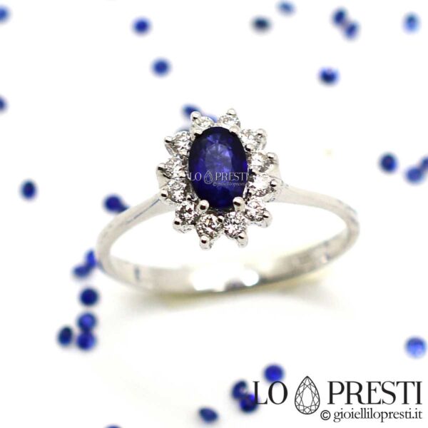 anello classico eternity con zaffiro blu e diamanti brillanti fidanzamento anniversario
