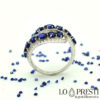 коктейльное кольцо с двумя полосами, белое золото, синие сапфиры и натуральные бриллианты 18 карат