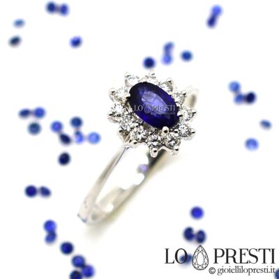 ring with sapphire sapphire diamonds 18kt white gold customizable