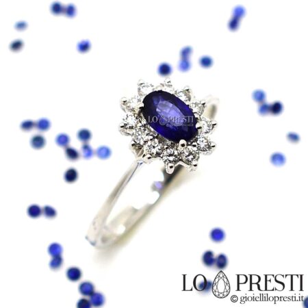 customizable 18kt white gold ring with sapphire, diamond and sapphire