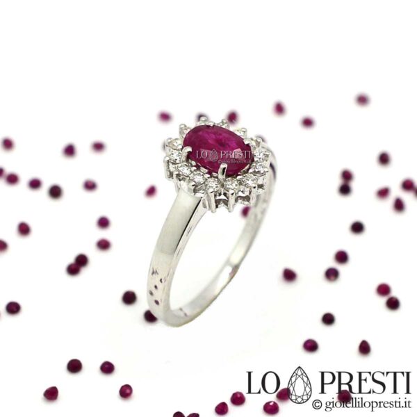 solitaire eternity ring na may ruby ​​​​diamonds white gold classic ring na may rubies