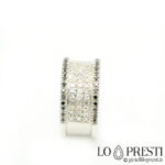 anello fascia larga uomo donna con diamanti bianchi neri oro bianco 18kt anelli fascia oro brillanti