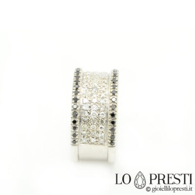 anello fascia larga uomo donna con diamanti bianchi neri oro bianco 18kt anelli fascia oro brillanti