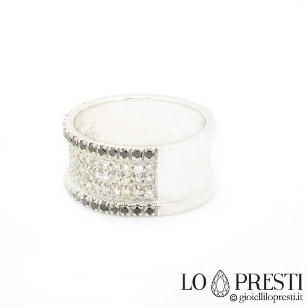 anello uomo donna fascia larga piatta oro con diamanti brillanti bianchi neri anello fascia artigianale