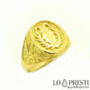 Ring Ringe für Männer und Frauen Chevalier ovales Siegelschild mit Wappen 18 Karat Gelbgold etruskische Verarbeitung