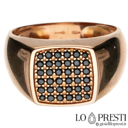 bague-homme-chevalier-band-pinky-or rose avec zircons noirs