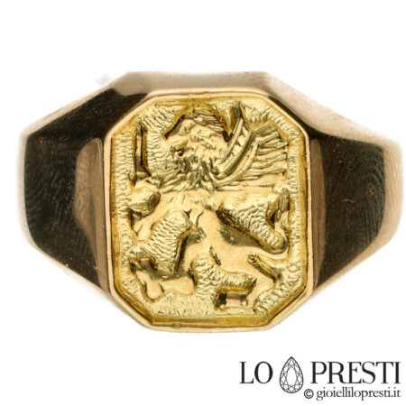 anel de brasão de leão de ouro para homens